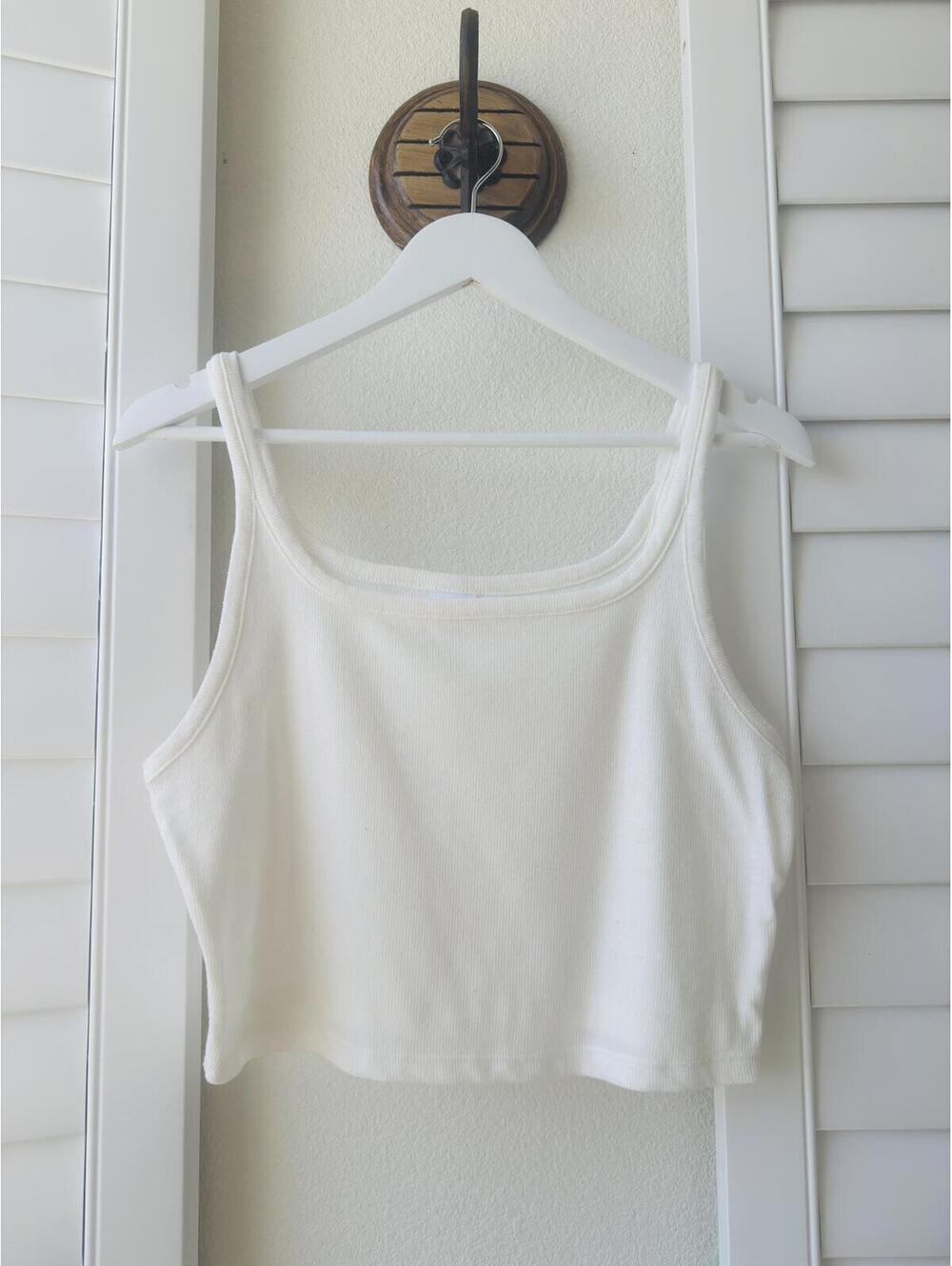 Colsie White Ribbed Crop Tank Top - Size L
